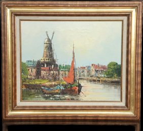 Landscape Painting - Windmill In The Harbor