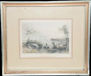 Antique Framed Steel Engraving View Of New York From Weehawken After W.H. Bartlett