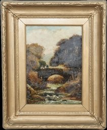 19th Century Landscape Painting - Stone Arched Bridge Signed F Stanley