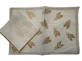 Fine White Sheer With Good Painted Leaves And Borders Napkins And Placemats Set Of 12