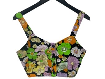 Maje Cropped Floral Print Cotton Top Size 4