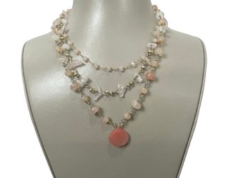 Triple Pink Stone Necklace