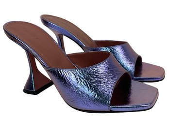 Amina Muaddi Lupita Slipper Heels Fairy Blue Size 37 New In Box