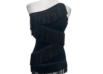 Cache Black Fringe One Shoulder Top Size S
