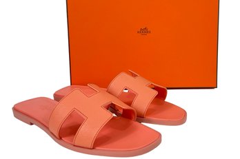 Hermes Oran Sandal Orange Joey Size 37.5 New In Box