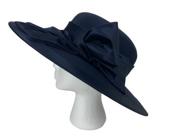 Suzanne Couture Millinery Elegant Navy Blue Hat With Satin Bow