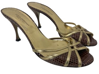 Dolce & Gabbana Snakeskin Heeled Slides Size 37.5