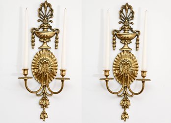 French Louis XVI-Style Gilt Brass Wall Sconces- A Pair