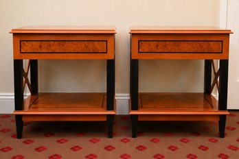 Custom Crouch Mahogany End Tables With Burl Veneer Panels