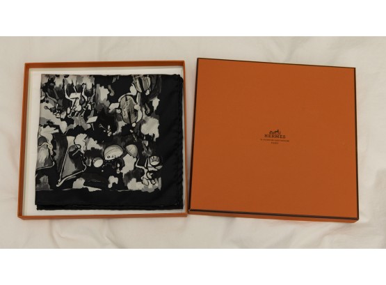 Hermes Black And White 'Concerto' Square Silk Scarf
