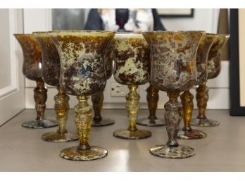Neiman Marcus Moss Agate Marble Wine Glasses- Set Of 9