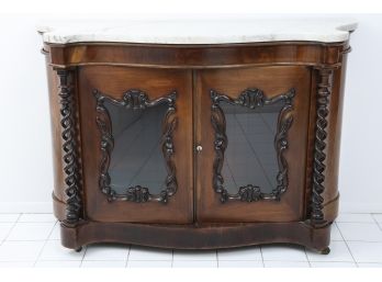 American Mahogany Victorian White Marble Top Credenza