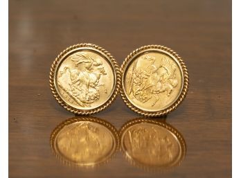 14K King George British Sovereign Gold Cufflinks