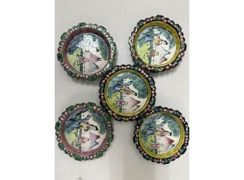 Set Of Enamel Asian Coasters