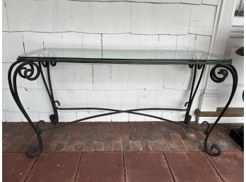 Wrought Iron And Glass Top Console Table