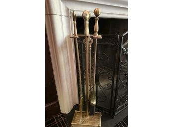 Brass Fireplace Tools With Clam Shell Accents