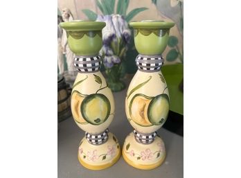 Pair Of Painted Candlesticks