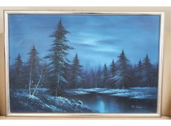 W. Jones Oil Canvas Painting With Chrome Frame 37.5'L X 26'W