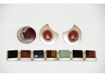 Sterling Bracelet, Earring, And Pin - N119