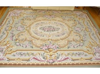 100 Handmade Aubusson Floral Medallion Wool Rug