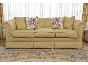 Custom Marigold Banded Window Pane Sofa With 4 Matching Throw Pillows By Sherril Furniture