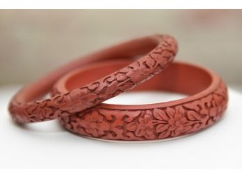 Pair Of Carved Bangle Bracelets - N109