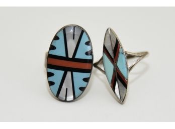 Pair Of Sterling Silver Southwestern Style Rings - N146
