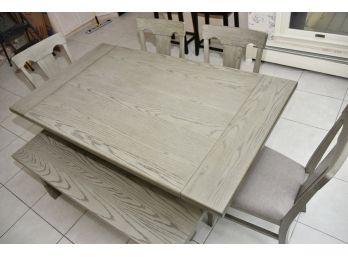 Raymour And Flannigan Greyston 6pc Dining Set With Upholstered Chairs And Bench Seating In Burnished Grey