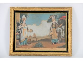 A. Poncia & Co. Europe & Asia Colorized Allegorical Print