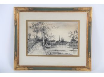 Janet Loeb Etching Print In Ornate Frame