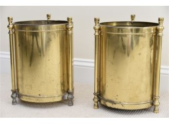 Pair Of Vintage Brass Umbrella Stands/Waste Baskets