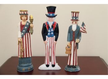 A Trio Of 4th Of July Candlesticks And Figurine