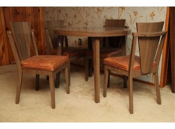 MCM Walnut Veneer Table With Matching Chairs