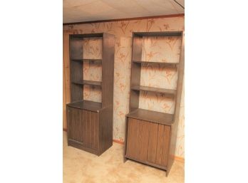 A Matching Pair Of Walnut Veneer Sliding Drawer Shelves Made In Sweden