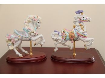 A Pair Of Lenox Porcelain Carousel Horses Including Head Dressing