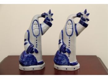 A Pair Of David Eldreth Pottery Santa Figurines