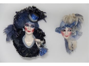 Pair Of  Sue Rodine Ceramic Masks On Is Numbered