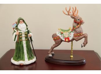 A Lenox Reindeer And Santa Musical Figurines