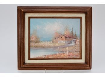 Waterwheel Millhouse Framed Paint On Canvas By Alex Hart