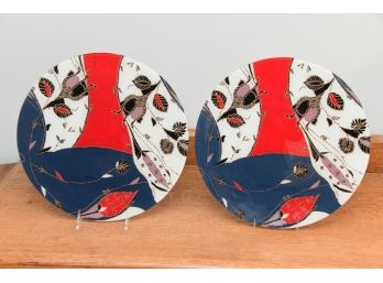 Pair Of Matching Floral Serving Platters