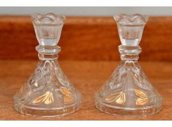 Clear Glass With Gold Paint Candle Sticks