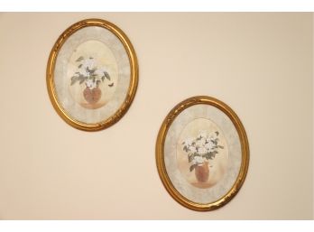 Pair Of Gold Frame Oval Botanicals