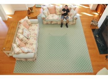 Large Stark Green And White Area Rug