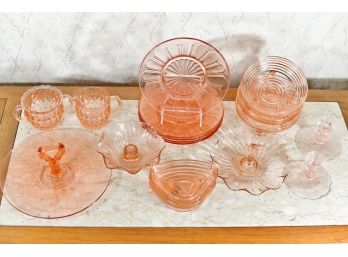 Collection Of Pink Depression Glass