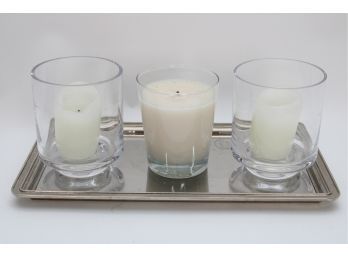 Restoration Hardware Chrome Apothecary Tank Tray With Candles