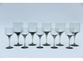 Set Of 10 Smokey Glass White Wine And Apertif Glasses