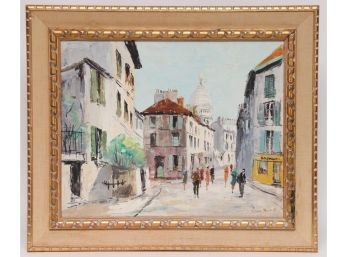 Parisian Street Scene Artist Signed Oil On Canvas