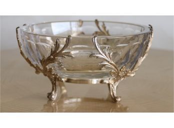 Henin France Silver Overlay Crystal Bowl