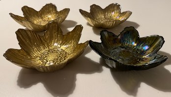 Gold & Iridescent Flower-Shaped Trinket Bowls