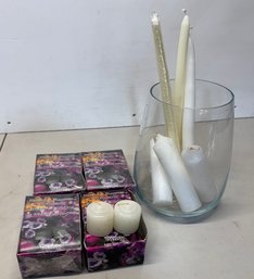 Nature's Harvest Votive Candles And Glass Vase